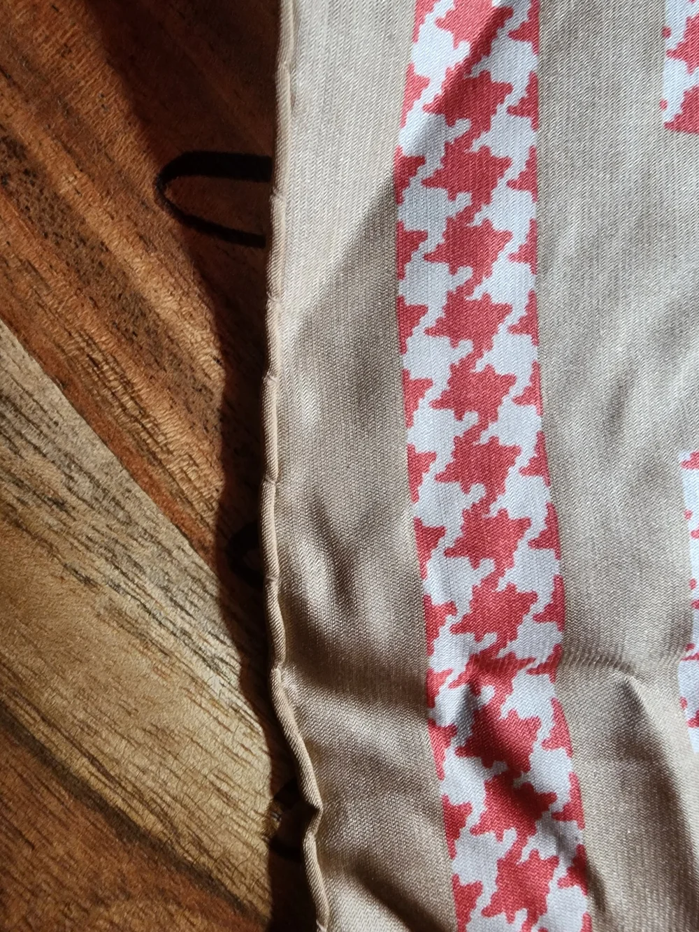 Beige and Coral Houndstooth Pattern Silk Scarf